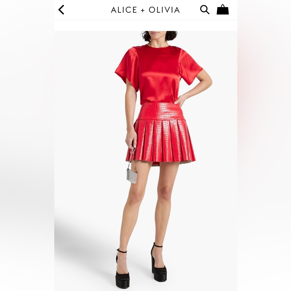 ALICE + OLIVIA red leather mini skirt